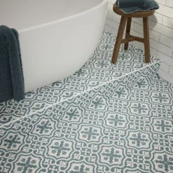 Fiore Teal / White Victorian Pre-scored Porcelain Wall & Floor Tile 450 X 450mm - 1.42sqm Pack -Floor Store 13220597 1544909608294003