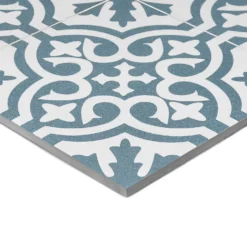 Fiore Teal / White Victorian Pre-scored Porcelain Wall & Floor Tile 450 X 450mm - 1.42sqm Pack -Floor Store 13220597 4174916350020462