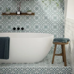 Fiore Teal / White Victorian Pre-scored Porcelain Wall & Floor Tile 450 X 450mm - 1.42sqm Pack -Floor Store 13220597 7264909608388476