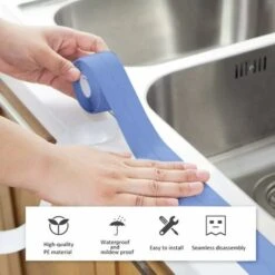 Bathroom Silicone Gasket, Sealing Tape Self-adhesive PE Waterproof Tape For Bathtub, Shower, Toilet, Kitchen, Sink, Floor, Wall, Corner Protector-Blue SOEKAVIA -Floor Store 38917717 4