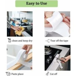 Bathroom Silicone Gasket, Sealing Tape Self-Adhesive Waterproof PE Tape For Bathtub, Shower, Toilet, Kitchen, Sink, Floor, Wall, Corner Protector-White SOEKAVIA -Floor Store 38918427 5