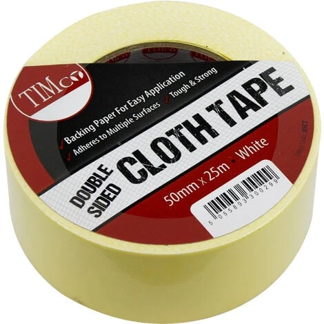 TIMco Double Sided Cloth Tape White 25m X 50mm 1 TIMco Double Sided Cloth Tape White 25m X 50mm