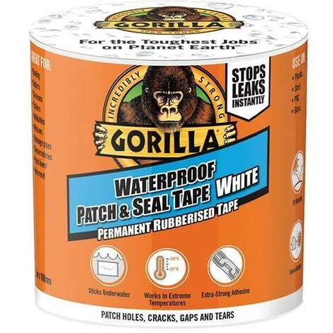 Gorilla Waterproof Patch & Seal Tape 100mm X 3m White - GRGPSTW3 1 Gorilla Waterproof Patch & Seal Tape 100mm X 3m White - GRGPSTW3