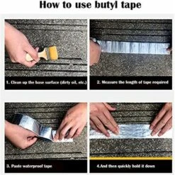 Butyl Rubber Aluminum Foil Tape, Super Waterproof Tape, For Roof Leak, Surface Crack (1mm10cm5m) -Floor Store 72585153 5