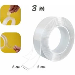 Smart Nano Tape, Reusable Nano Adhesive Tape, Clear Traceless Double-Sided, Washable And Durable For Stick-on Items, 2mm X 3cm X 3m -Floor Store 75327684 3