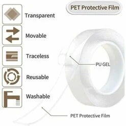 Nano Double Sided Tape Extra Strong Double Sided Tape Clear Removable Adhesive Strips Traceless Washable Double Sided Tape For Carpet Photo Frame Kitchen -Floor Store 91163643 3