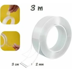 Smart Nano Tape, Reusable Nano Tape, Double Sided Clear Non-Marking, Washable And Durable For Sticky Items, 2mm X 3cm X 3m -Floor Store 98743156 3